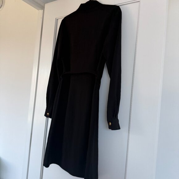 NWT Miu Miu Cady Shirt Dress Black Button Down Belted w/ Gold Tone Logo Buckle - Picture 9 of 10